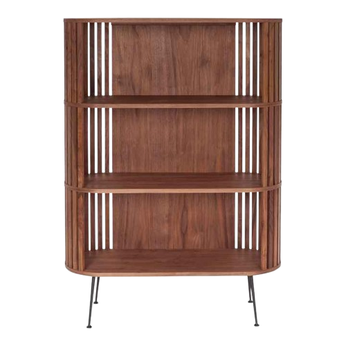 Minimalist Design Bookshelf Rounded Slats Shelf Shoes Solid Wood Cabinet Bookshelf