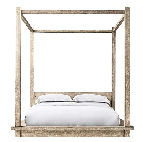 Solid Oak Wooden Queen Canopy Bed