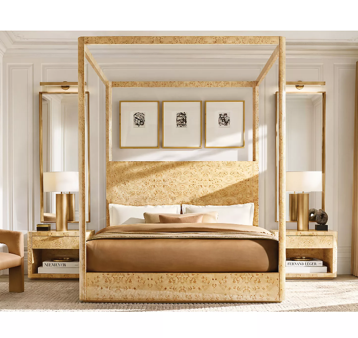 Italian Bedroom Solid Oak Wood Canopy Frame Bed