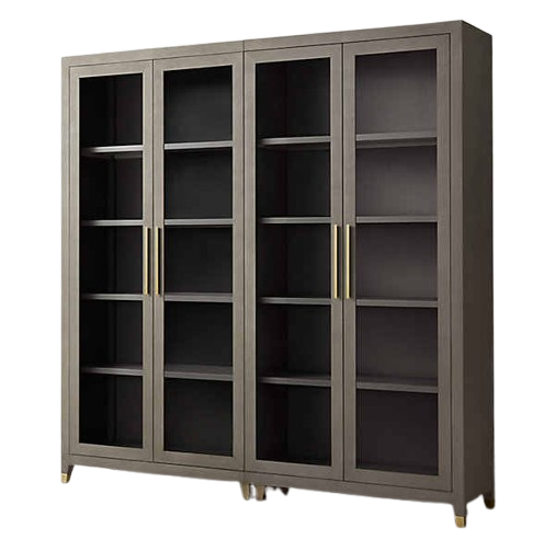 Solid Wood 4-Doors Glass Display Cabinet