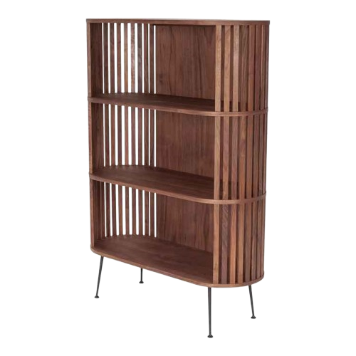 Minimalist Design Bookshelf Rounded Slats Shelf Shoes Solid Wood Cabinet Bookshelf