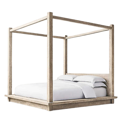 Solid Oak Wooden Queen Canopy Bed