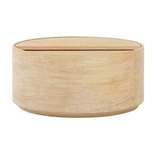 Minimalist Multifunctional Table Living Room Furniture Natural Travertine Drum Shape Storage Side Coffee Table