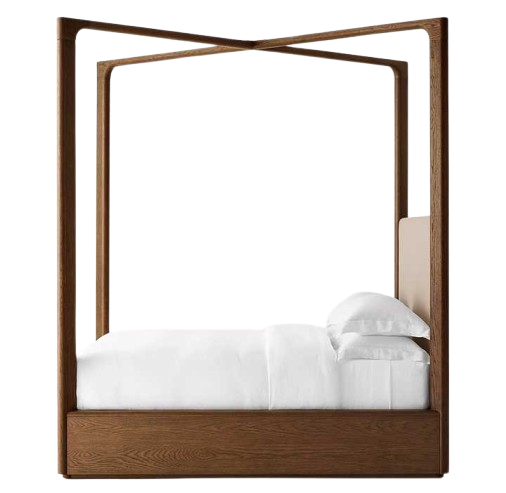 Luxury Modern Style Wood Frame Oak Up-Holstered Bed