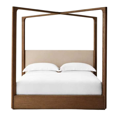 Luxury Modern Style Wood Frame Oak Up-Holstered Bed