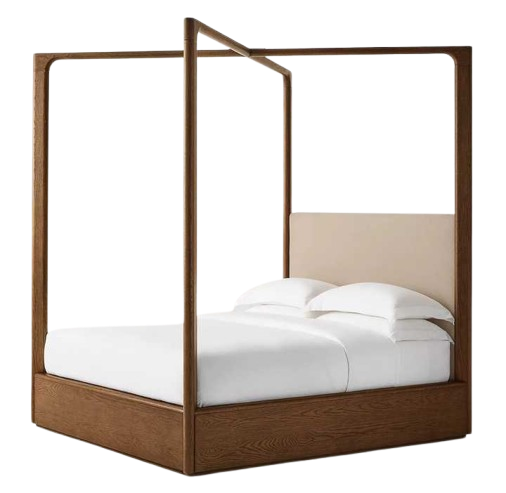 Luxury Modern Style Wood Frame Oak Up-Holstered Bed
