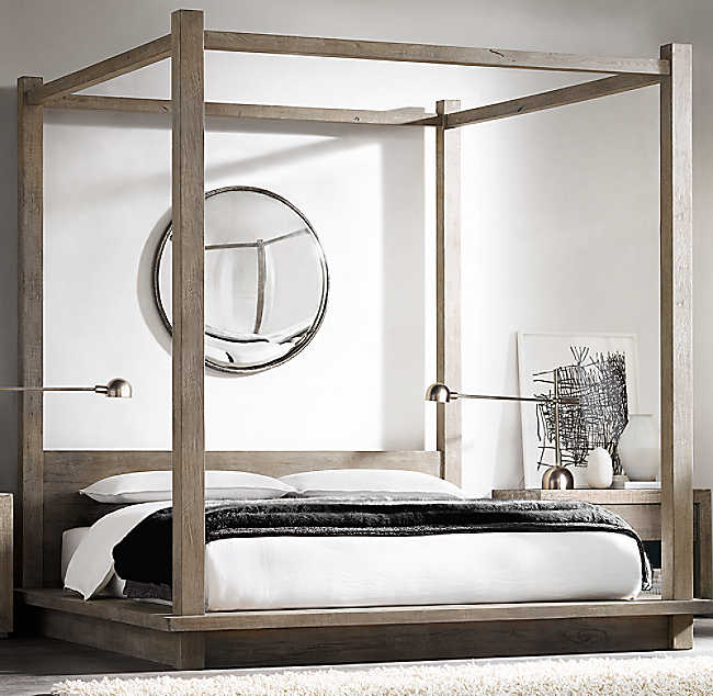 Solid Oak Wooden Queen Canopy Bed