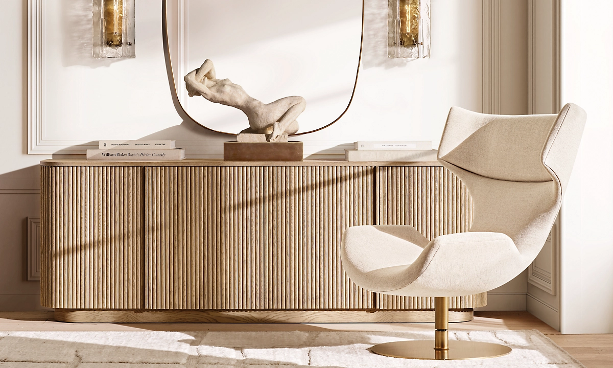 Contemporary Oak Solid Wood Console Stand MULHOLLAND 4-DOOR SIDEBOARD for Living Room