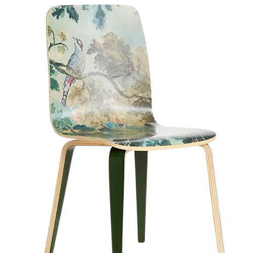 Chinese Painting Pattern Rubber Wood Bent Seat Dining Chairs