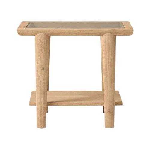Side Table Top Glass Solid Wood Shaped Table